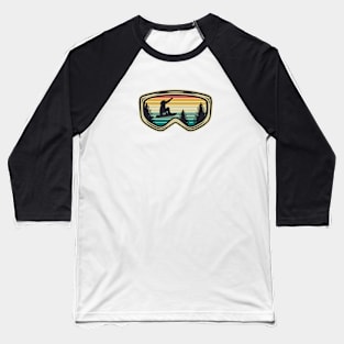 Retro Sunset Snowboarding Goggles Baseball T-Shirt